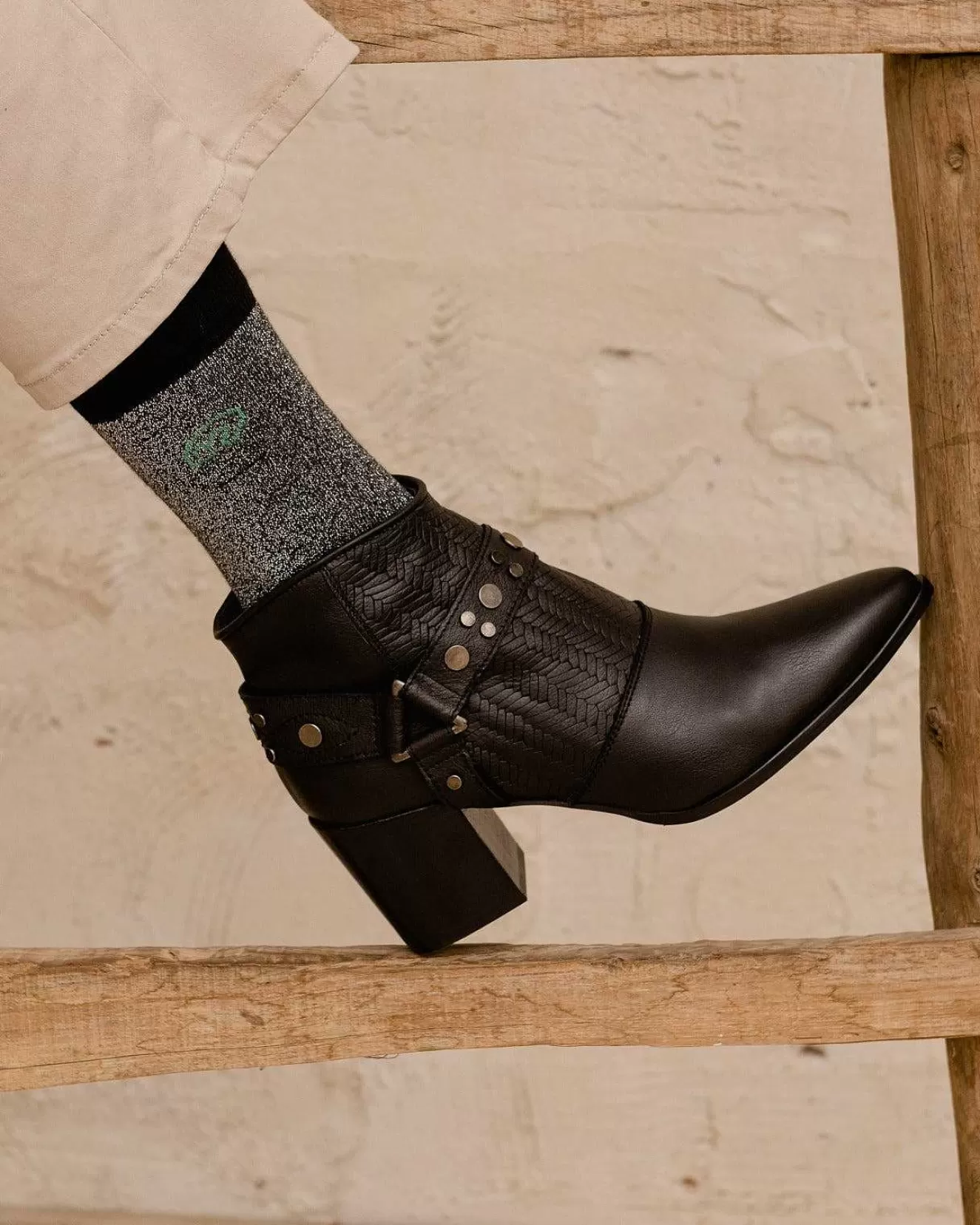 Mujer MICUIR Calcetines Glitter Negro