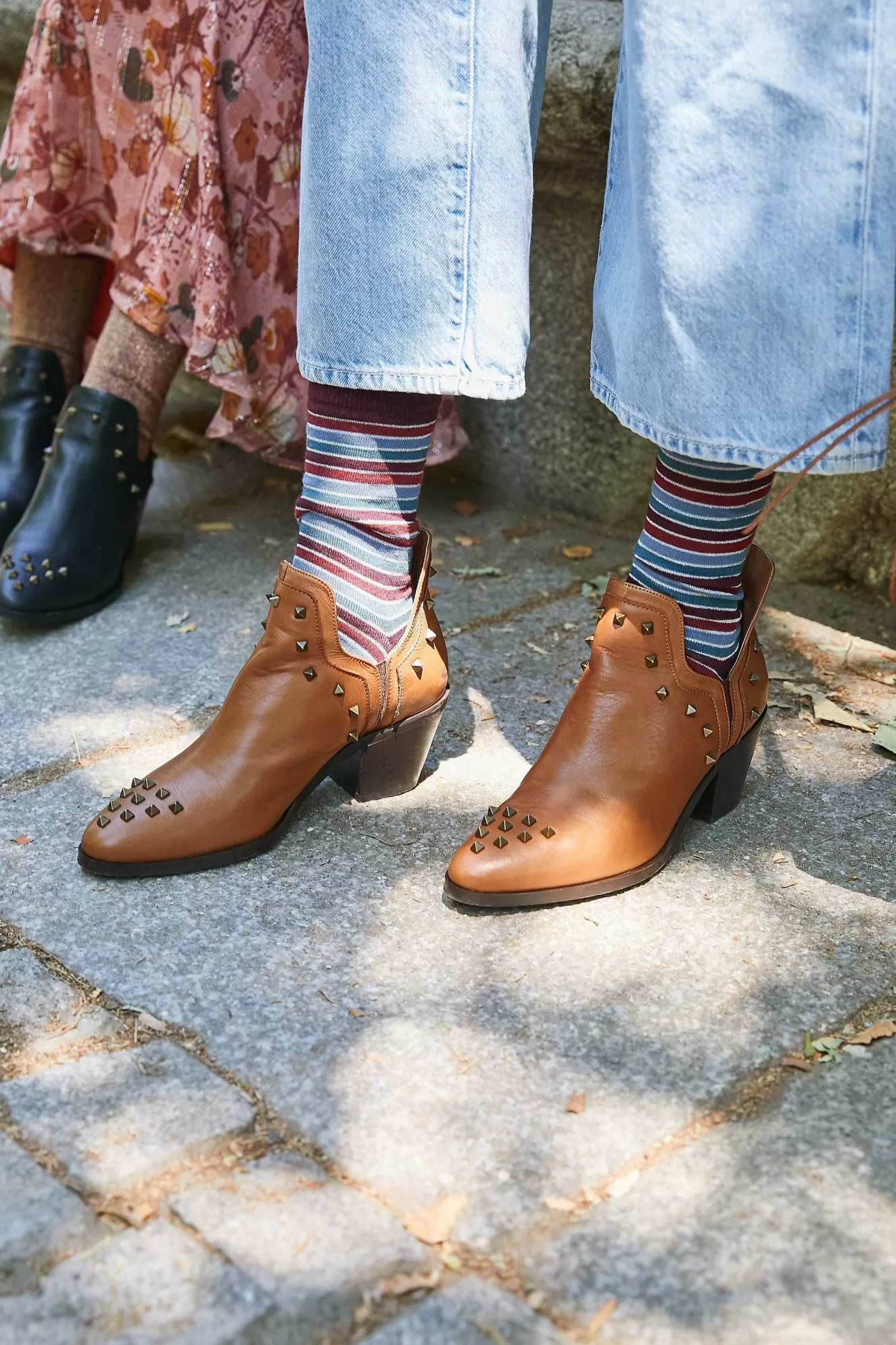 Mujer MICUIR Calcetines Rayas Glitter Granate Y Verde