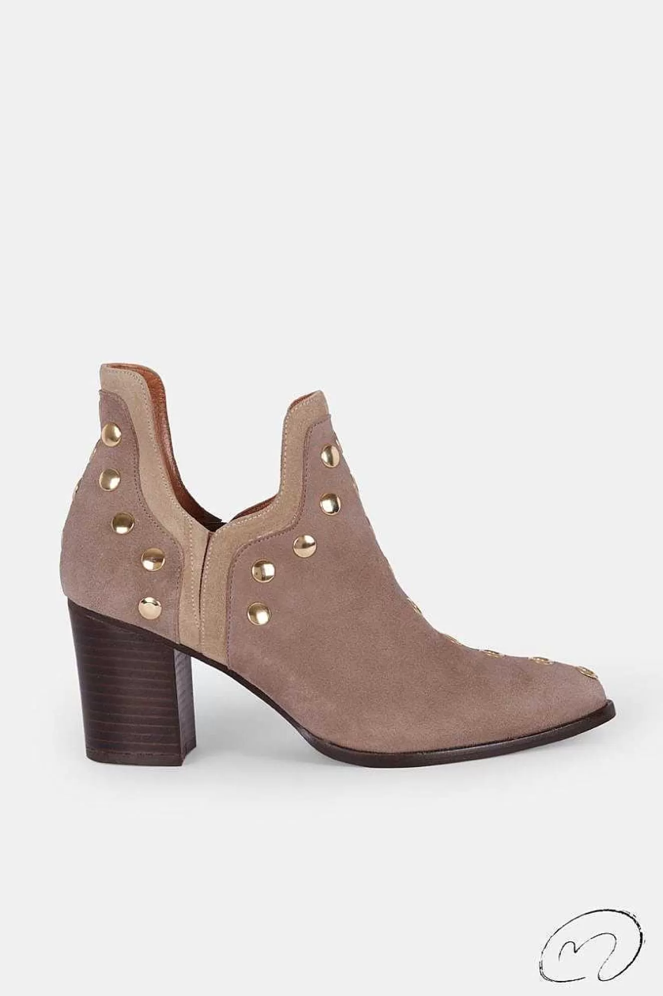 Mujer MICUIR Punky Boots Ante Beige Con Tacón Tachas Oro 7Cm
