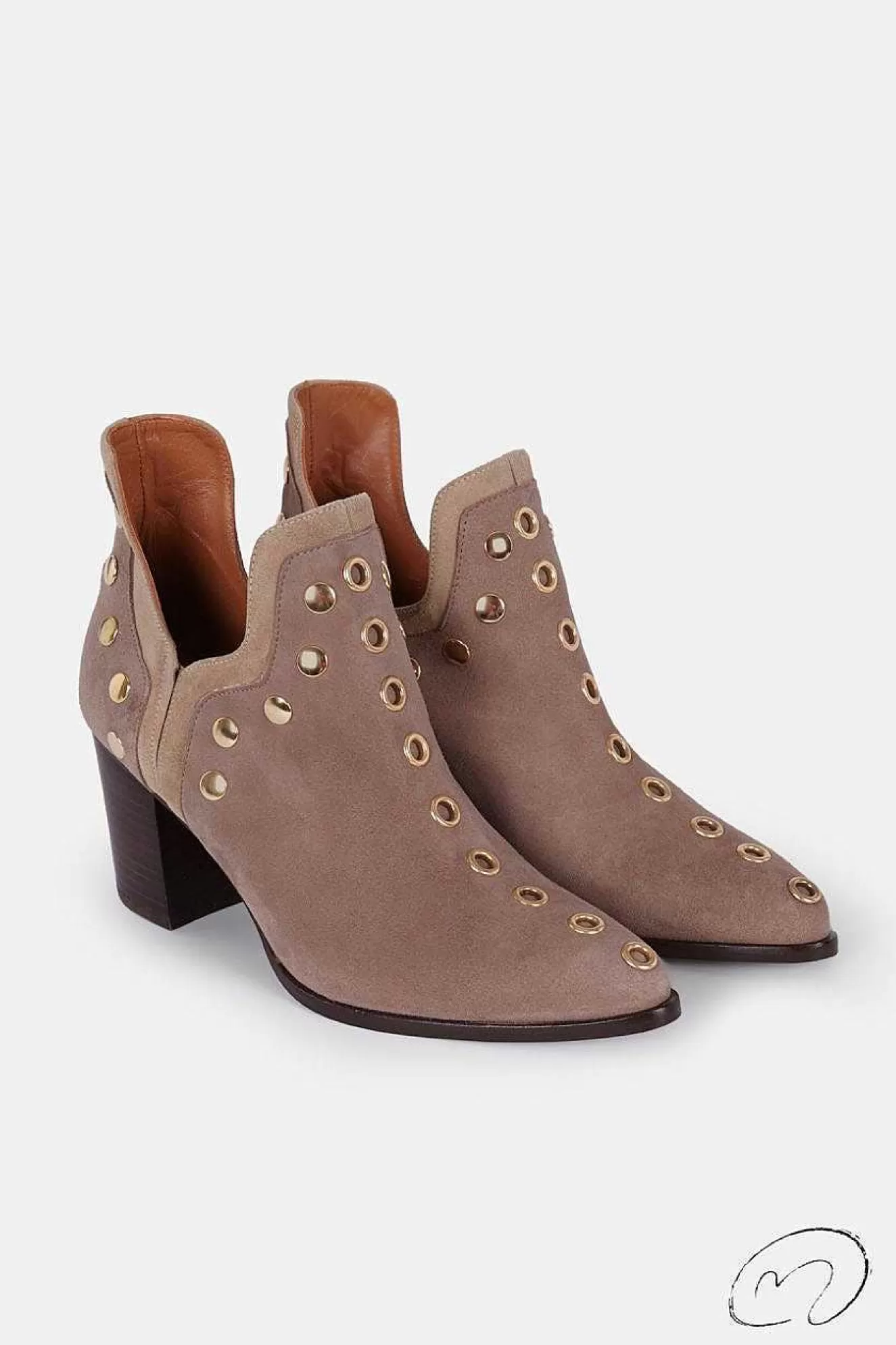 Mujer MICUIR Punky Boots Ante Beige Con Tacón Tachas Oro 7Cm