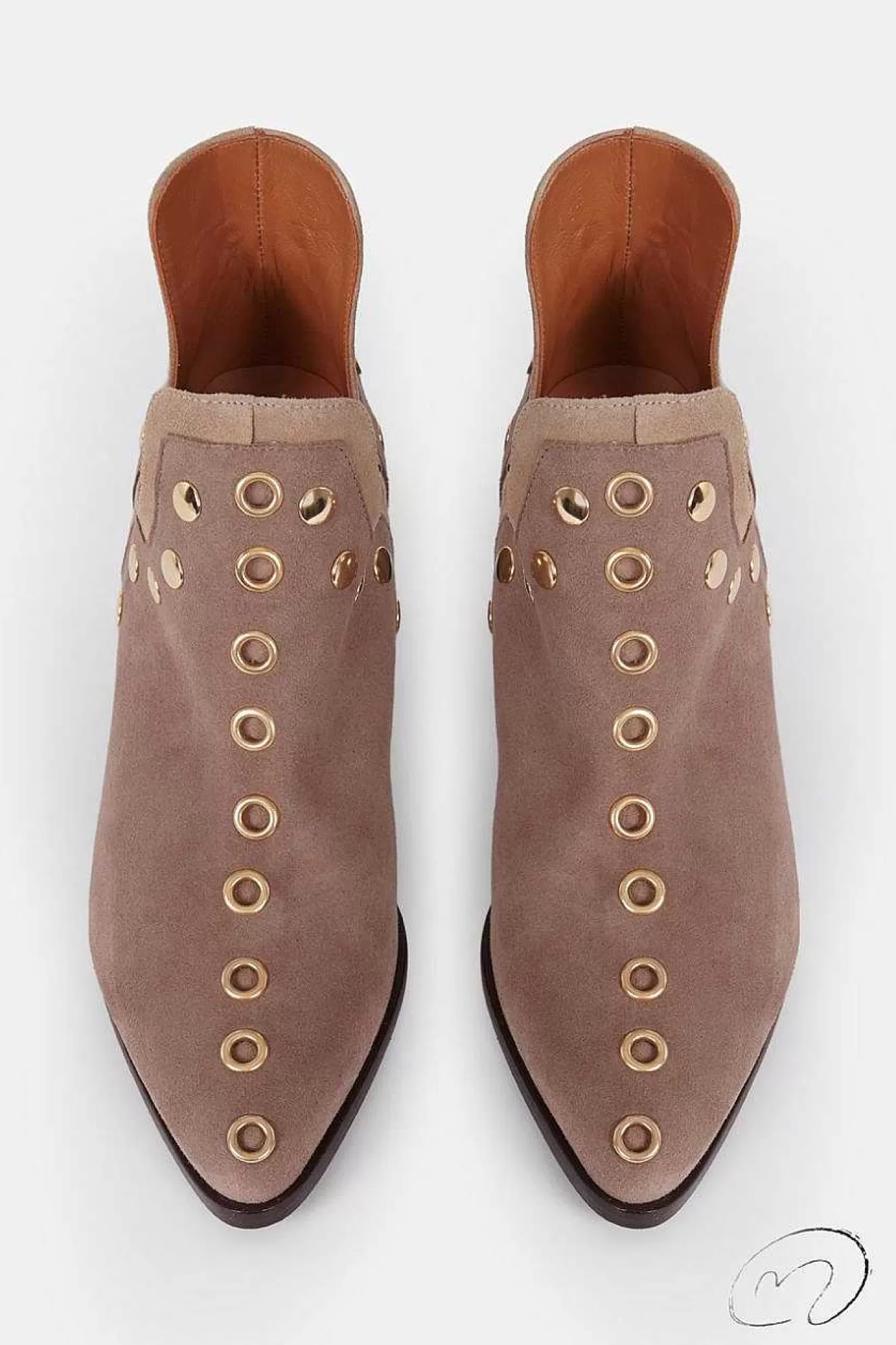 Mujer MICUIR Punky Boots Ante Beige Con Tacón Tachas Oro 7Cm