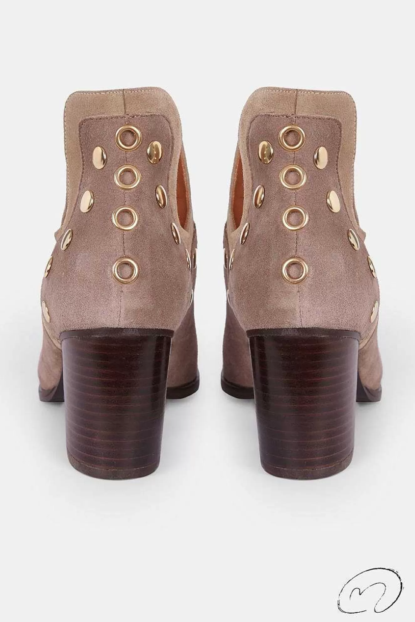 Mujer MICUIR Punky Boots Ante Beige Con Tacón Tachas Oro 7Cm